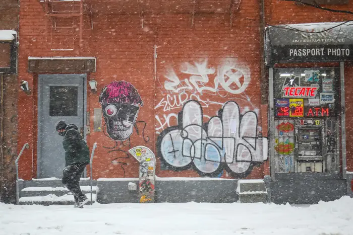 a snowy street in New York City